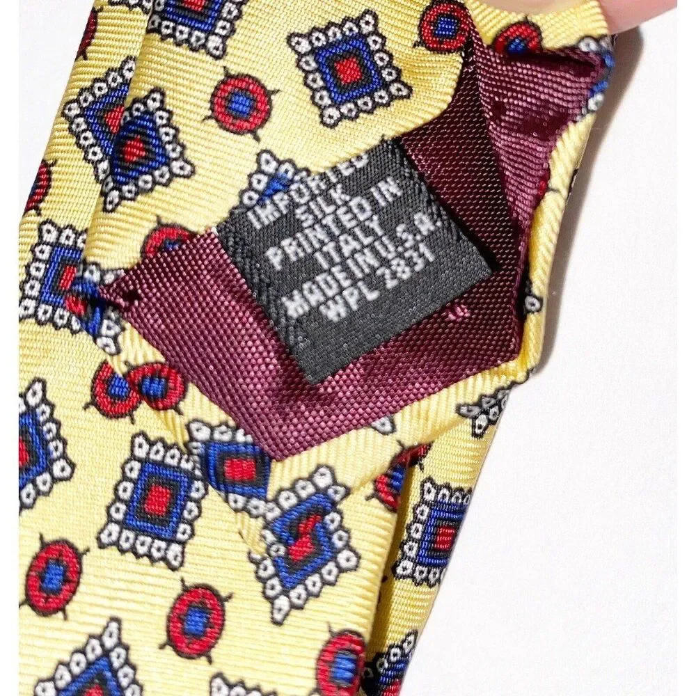 Savile Row Tie Yellow Blue Burgundy